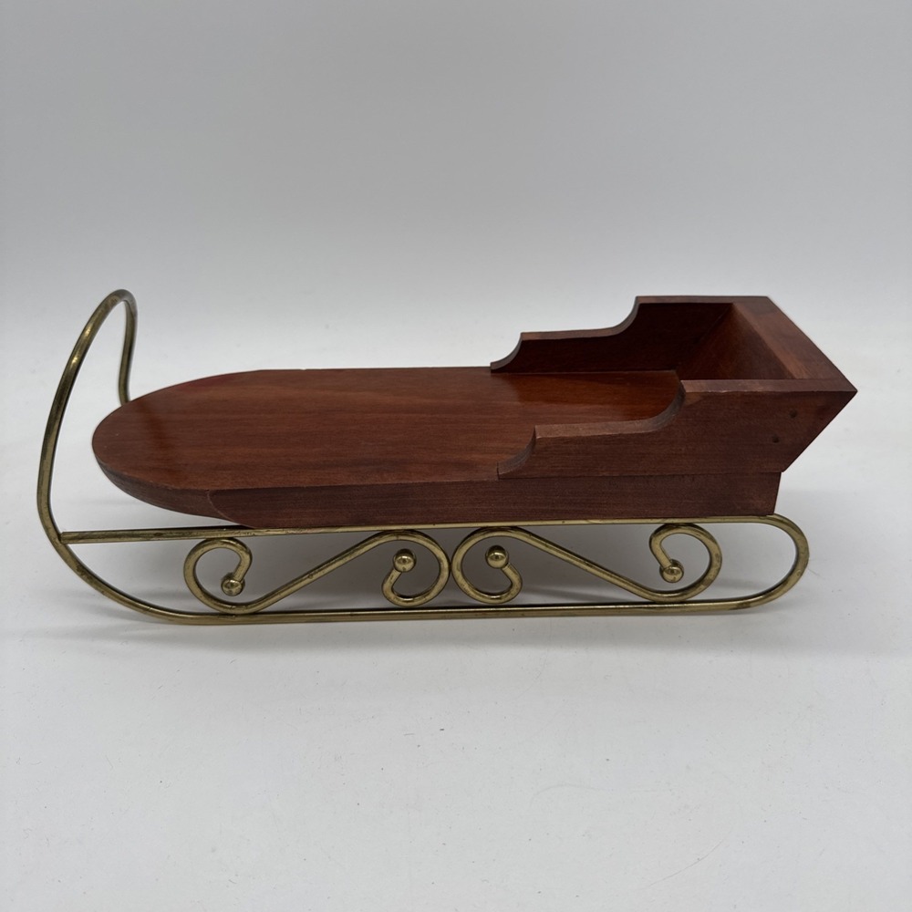 Christmas Holiday Sled Centerpiece/Decoration Wood and Metal 11.5" X 4"
